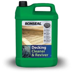 Green Ronseal bottle of decking cleaner and reviver