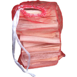 Wood kindling in a red net bag