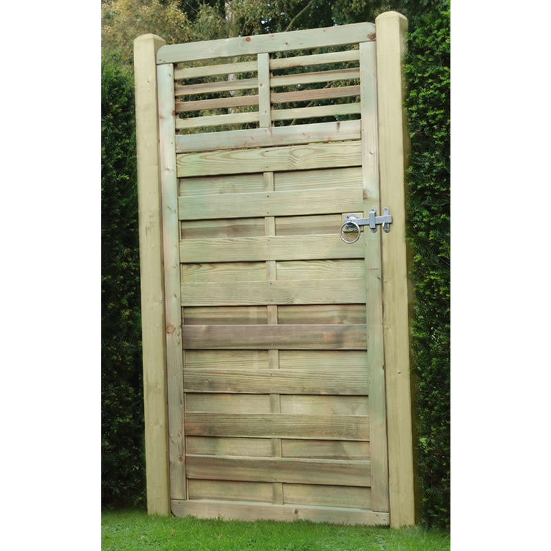 0.90m wide x 1.80m high Elite Gate with Slatted Top – Pressure Treated Green