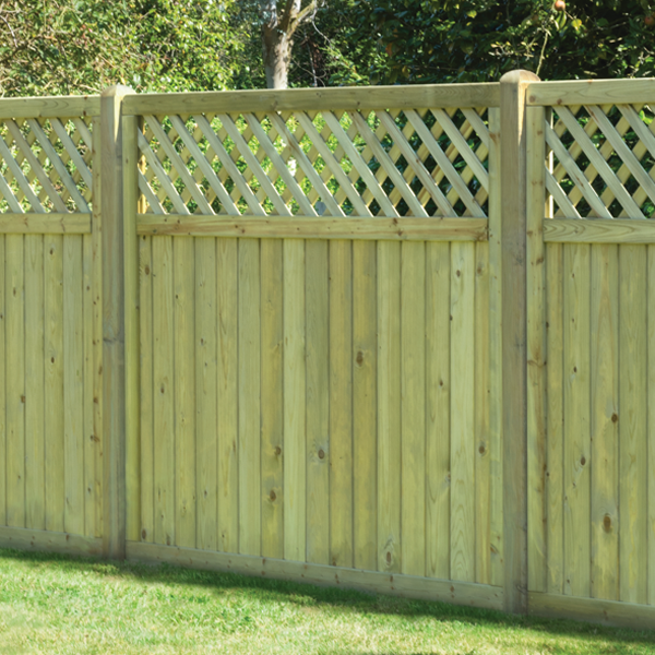 1.8m wide Tongue & Groove Lattice Top Fence Panel – Tanalised